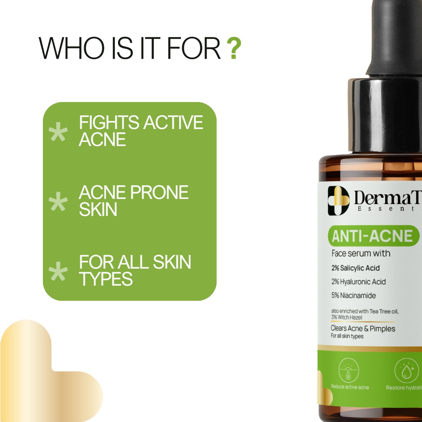 Anti Acne Face Serum with 2% Salicylic acid, 2% Hyaluronic acid & 5% Niacinamide for Active Acne, Pigmentation & Even Tone Skin