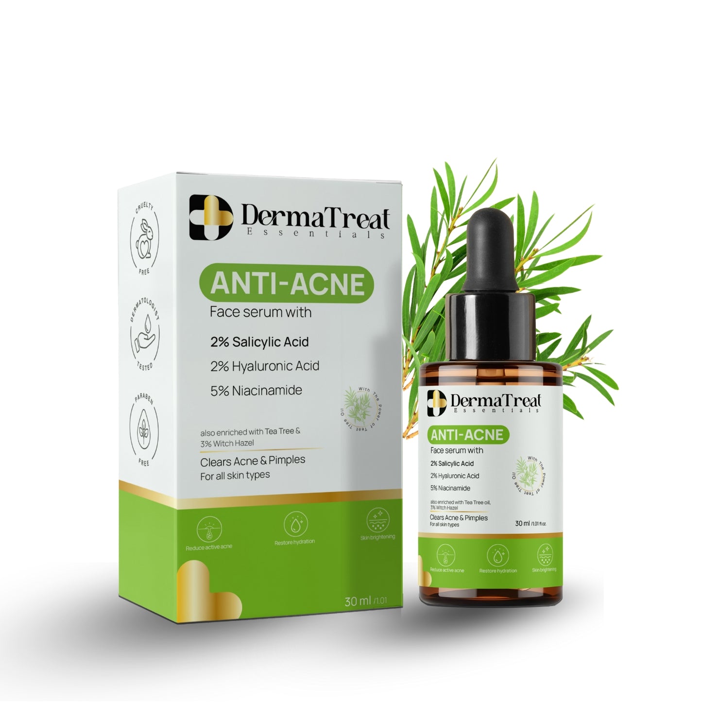 Anti Acne Face Serum with 2% Salicylic acid, 2% Hyaluronic acid & 5% Niacinamide for Active Acne, Pigmentation & Even Tone Skin
