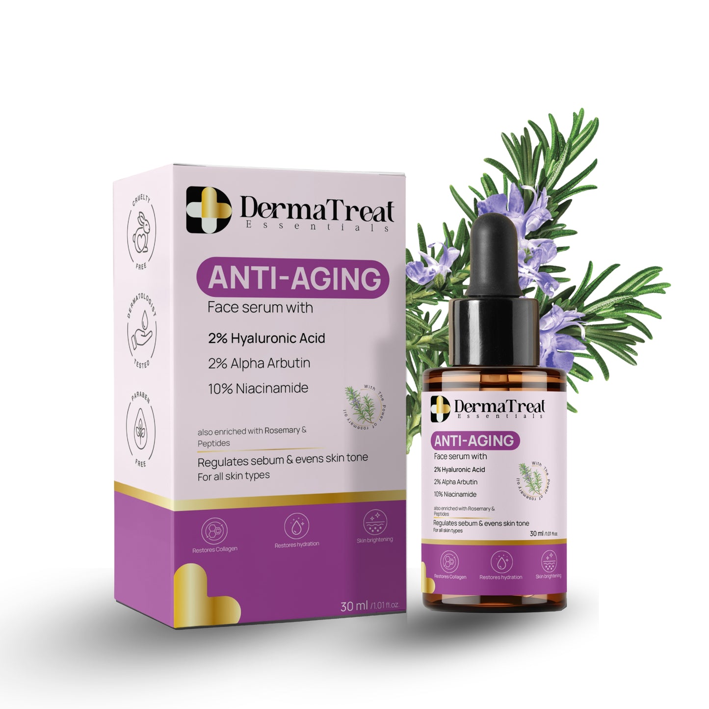 Anti Aging Face Serum with 2% Hyaluronic, 2% Alpha Arbutin, 10% Niacinamide Acid & Peptides For Wrinkles, Hydration, Skin Glow & Elasticity