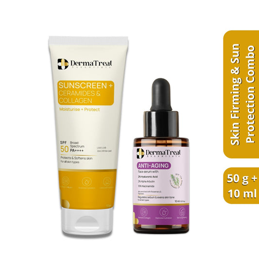 Skin Firming & Sun Protection Combo – Anti Aging 10ml Serum & Sunscreen SPF 50 | Travel-Friendly Skincare (Set of 2)