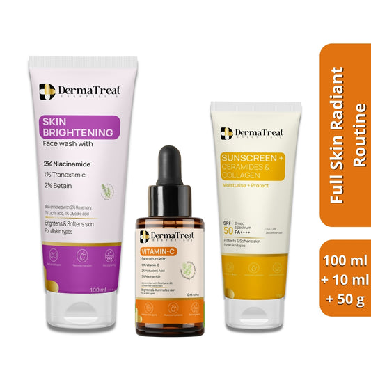 Glow Care Complete Essentials – Brightening Facewash, Vitamin C 10ml Serum & Sunscreen | Tan Removal & Glow Boost (Set of 3)