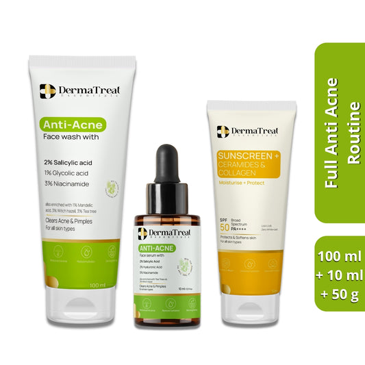 Anti Acne Complete Routine – Facewash, Serum & Sunscreen for Oily, Acne-Prone Skin | AM to PM Care (Set of 3)